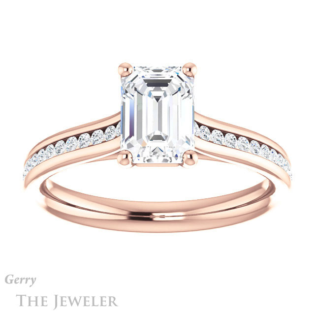 Emerald Cut Forever One Moissanite Engagement Ring #GTJ1104-emerald-fb-r 1 Emerald Cut Forever Brilliant Moissanite Engagement Ring #GTJ1104-emerald-fb-r
