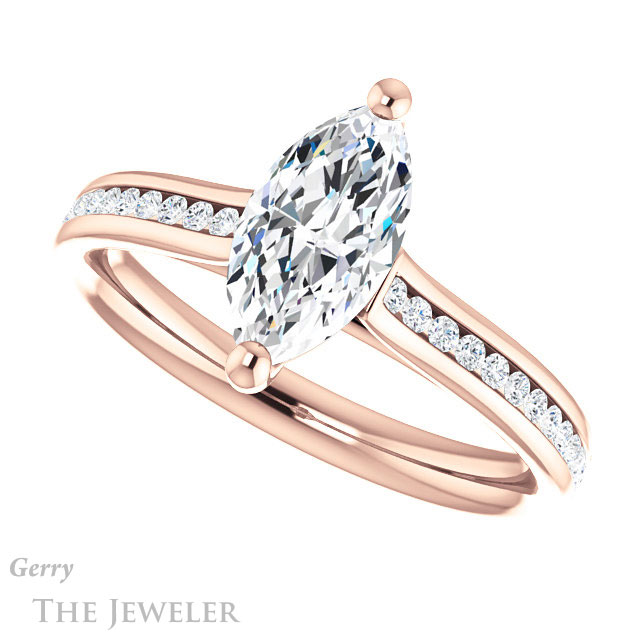 Marquise Cut Forever One Moissanite Engagement Ring #GTJ1104-marquise-fb-r 5 Marquise Cut Forever Brilliant Moissanite Engagement Ring #GTJ1104-marquise-fb-r