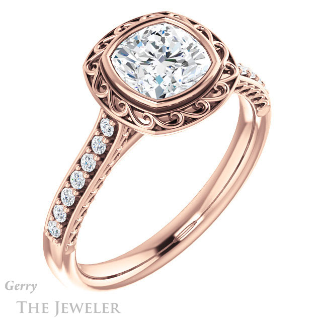 Cushion Cut Forever One Moissanite Engagement Ring #GTJ1105-cushion-fo-r | Gerry The Jeweler Cushion Cut Forever One Moissanite Engagement Ring #GTJ1105-cushion-fo-r