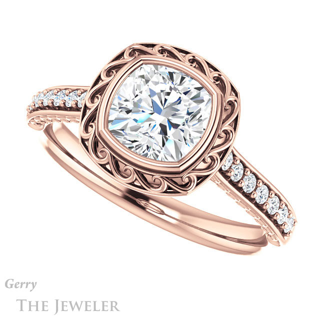 Cushion Cut Forever One Moissanite Engagement Ring #GTJ1105-cushion-fo-r | Gerry The Jeweler Cushion Cut Forever One Moissanite Engagement Ring #GTJ1105-cushion-fo-r