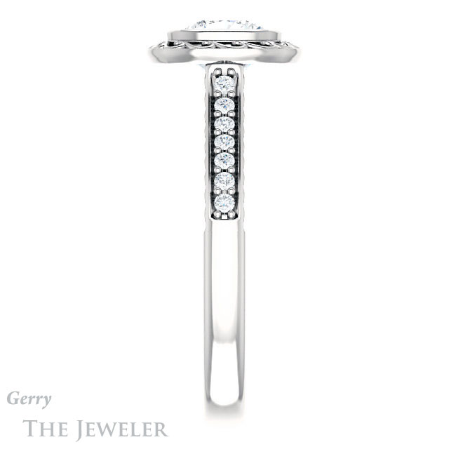 Cushion Cut Forever One Moissanite Engagement Ring #GTJ1105-cushion-fo-w | Gerry The Jeweler Cushion Cut Forever One Moissanite Engagement Ring #GTJ1105-cushion-fo-w