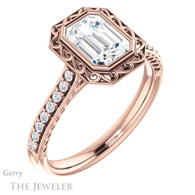 Emerald Cut Forever One Moissanite Engagement Ring #GTJ1105-emerald-fb-r | Gerry The Jeweler Emerald Cut Forever Brilliant Moissanite Engagement Ring #GTJ1105-emerald-fb-r