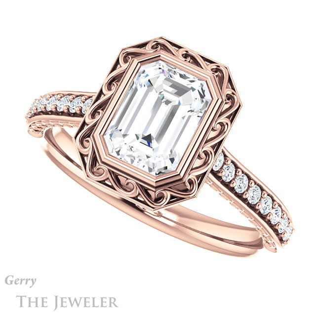 Emerald Cut Forever One Moissanite Engagement Ring #GTJ1105-emerald-fb-r | Gerry The Jeweler Emerald Cut Forever Brilliant Moissanite Engagement Ring #GTJ1105-emerald-fb-r