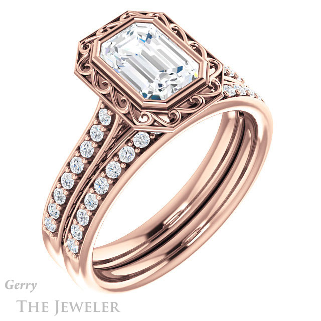 Emerald Cut Forever One Moissanite Engagement Ring #GTJ1105-emerald-fb-r | Gerry The Jeweler Emerald Cut Forever Brilliant Moissanite Engagement Ring #GTJ1105-emerald-fb-r
