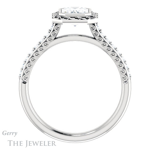 Emerald Cut Forever One Moissanite Engagement Ring #GTJ1105-emerald-fb-w | Gerry The Jeweler Emerald Cut Forever Brilliant Moissanite Engagement Ring #GTJ1105-emerald-fb-w