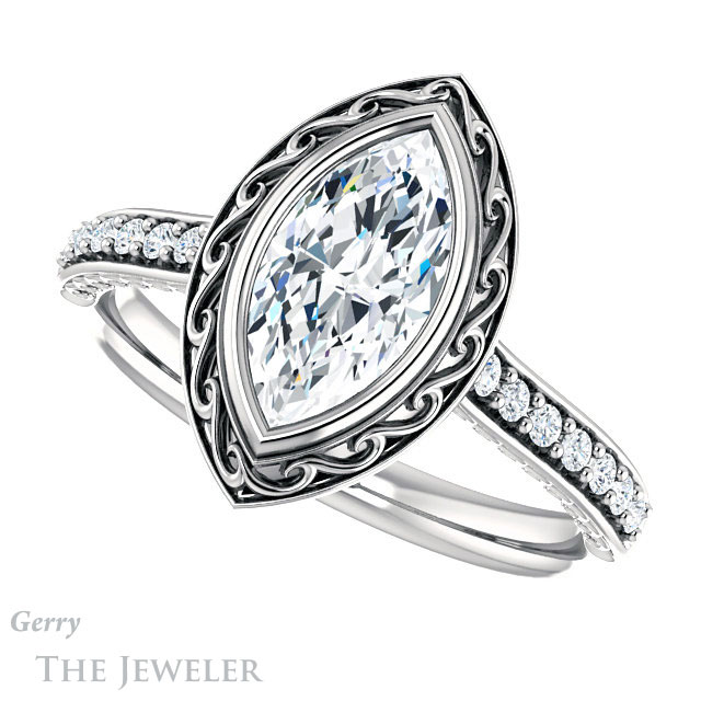 Marquise Cut Forever One Moissanite Engagement Ring #GTJ1105-marquise-fb-w | Gerry The Jeweler Marquise Cut Forever Brilliant Moissanite Engagement Ring #GTJ1105-marquise-fb-w