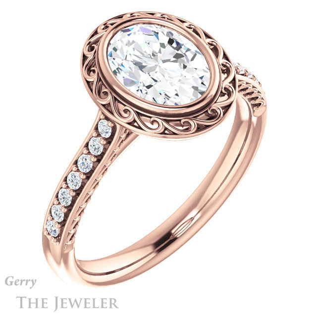Oval Shaped Forever One Moissanite Engagement Ring #GTJ1105-oval-fo-r | Gerry The Jeweler Oval Shaped Forever One Moissanite Engagement Ring #GTJ1105-oval-fo-r