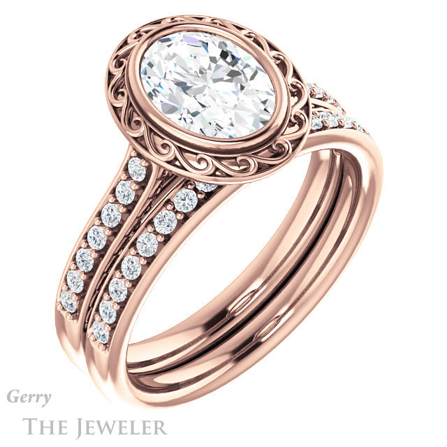 Oval Shaped Forever One Moissanite Engagement Ring #GTJ1105-oval-fo-r | Gerry The Jeweler Oval Shaped Forever One Moissanite Engagement Ring #GTJ1105-oval-fo-r