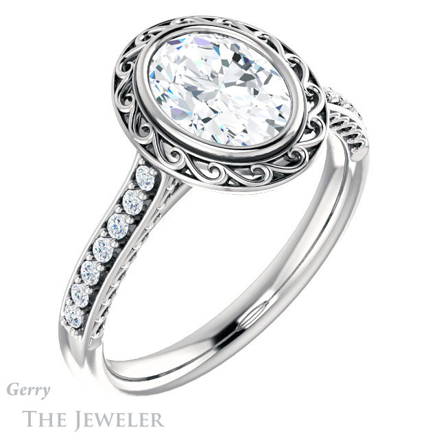 Oval Shaped Forever One Moissanite Engagement Ring #GTJ1105-oval-fo-w | Gerry The Jeweler Oval Shaped Forever One Moissanite Engagement Ring #GTJ1105-oval-fo-w