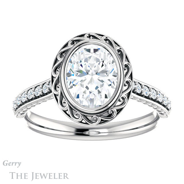 Oval Shaped Forever One Moissanite Engagement Ring #GTJ1105-oval-fo-w | Gerry The Jeweler Oval Shaped Forever One Moissanite Engagement Ring #GTJ1105-oval-fo-w