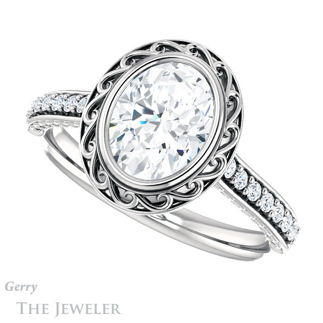 Oval Shaped Forever One Moissanite Engagement Ring #GTJ1105-oval-fo-w | Gerry The Jeweler Oval Shaped Forever One Moissanite Engagement Ring #GTJ1105-oval-fo-w