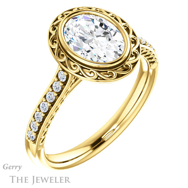 Oval Shaped Forever One Moissanite Engagement Ring #GTJ1105-oval-fo-y | Gerry The Jeweler Oval Shaped Forever One Moissanite Engagement Ring #GTJ1105-oval-fo-y
