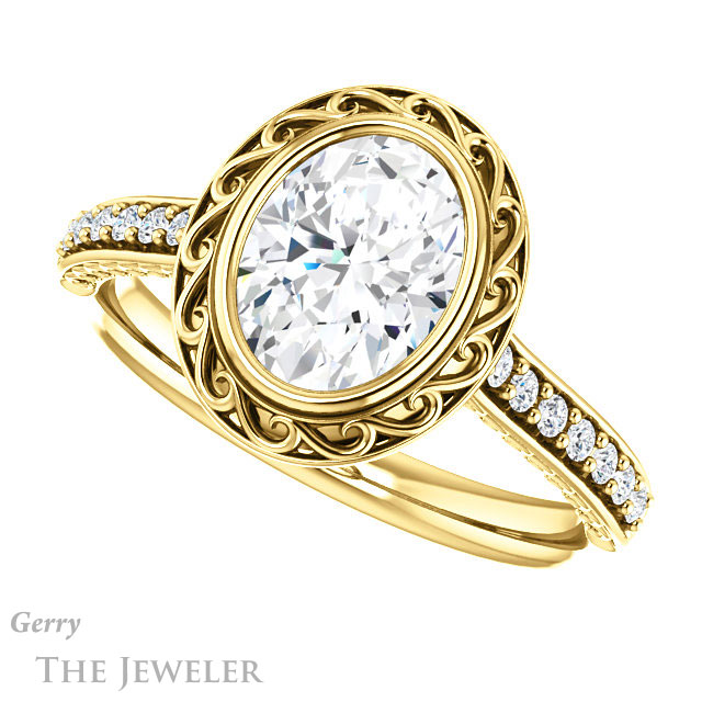 Oval Shaped Forever One Moissanite Engagement Ring #GTJ1105-oval-fo-y | Gerry The Jeweler Oval Shaped Forever One Moissanite Engagement Ring #GTJ1105-oval-fo-y