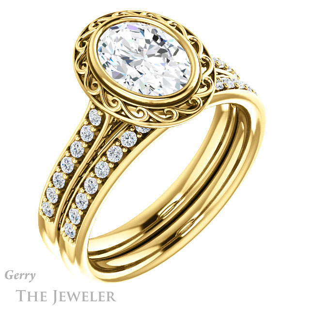 Oval Shaped Forever One Moissanite Engagement Ring #GTJ1105-oval-fo-y | Gerry The Jeweler Oval Shaped Forever One Moissanite Engagement Ring #GTJ1105-oval-fo-y