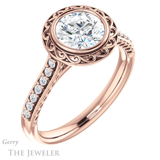 Round Cut Forever One Moissanite Engagement Ring #GTJ1105-round-fo-r | Gerry The Jeweler Round Cut Forever One Moissanite Engagement Ring #GTJ1105-round-fo-r