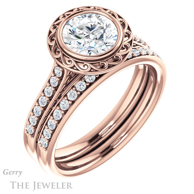 Round Cut Forever One Moissanite Engagement Ring #GTJ1105-round-fo-r | Gerry The Jeweler Round Cut Forever One Moissanite Engagement Ring #GTJ1105-round-fo-r