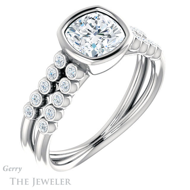 Cushion Cut Forever One Moissanite Engagement Ring #GTJ1107-cushion-fo-w | Gerry The Jeweler Cushion Cut Forever One Moissanite Engagement Ring #GTJ1107-cushion-fo-w