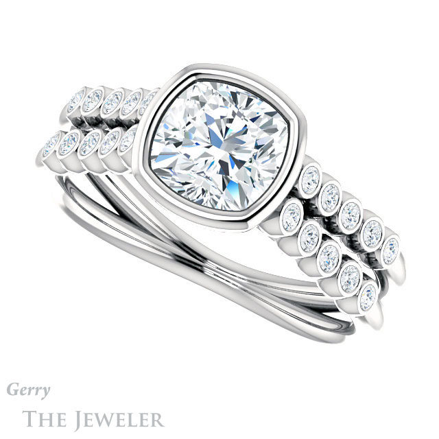 Cushion Cut Forever One Moissanite Engagement Ring #GTJ1107-cushion-fo-w | Gerry The Jeweler Cushion Cut Forever One Moissanite Engagement Ring #GTJ1107-cushion-fo-w