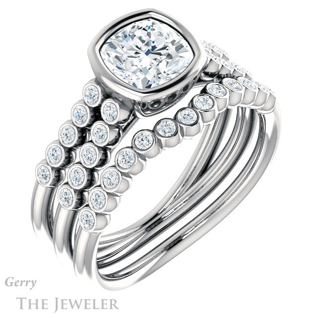 Cushion Cut Forever One Moissanite Engagement Ring #GTJ1107-cushion-fo-w | Gerry The Jeweler Cushion Cut Forever One Moissanite Engagement Ring #GTJ1107-cushion-fo-w