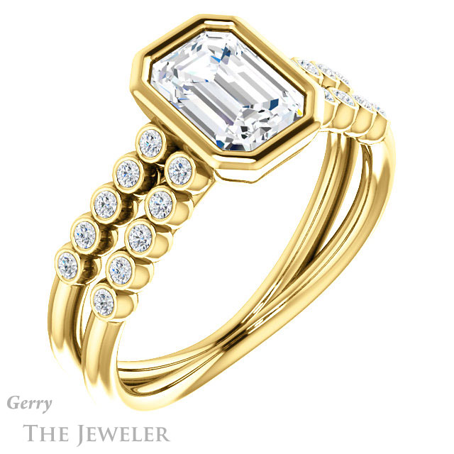 Emerald Cut Forever One Moissanite Engagement Ring #GTJ1107-emerald-fb-y | Gerry The Jeweler Emerald Cut Forever Brilliant Moissanite Engagement Ring #GTJ1107-emerald-fb-y