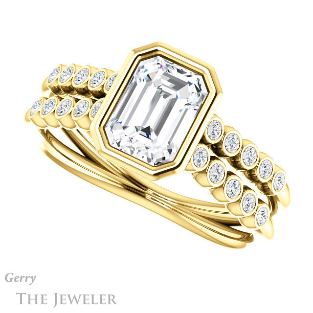 Emerald Cut Forever One Moissanite Engagement Ring #GTJ1107-emerald-fb-y | Gerry The Jeweler Emerald Cut Forever Brilliant Moissanite Engagement Ring #GTJ1107-emerald-fb-y