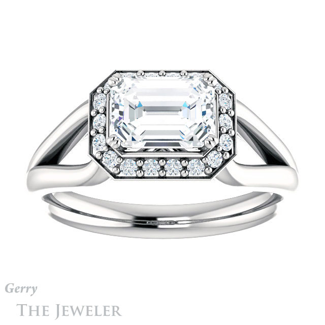 Emerald Cut Forever One Moissanite Engagement Ring #GTJ1108-emerald-fb-w | Gerry The Jeweler Emerald Cut Forever Brilliant Moissanite Engagement Ring #GTJ1108-emerald-fb-w