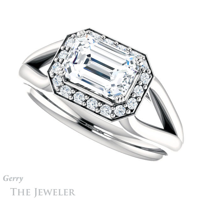 Emerald Cut Forever One Moissanite Engagement Ring #GTJ1108-emerald-fb-w | Gerry The Jeweler Emerald Cut Forever Brilliant Moissanite Engagement Ring #GTJ1108-emerald-fb-w