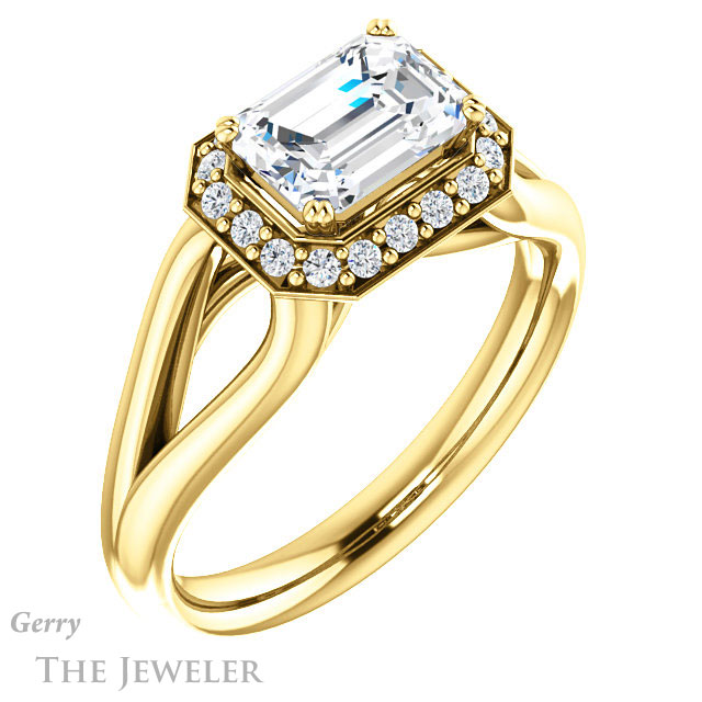 Emerald Cut Forever One Moissanite Engagement Ring #GTJ1108-emerald-fb-y | Gerry The Jeweler Emerald Cut Forever Brilliant Moissanite Engagement Ring #GTJ1108-emerald-fb-y
