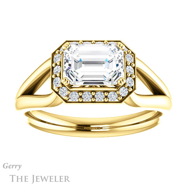 Emerald Cut Forever One Moissanite Engagement Ring #GTJ1108-emerald-fb-y | Gerry The Jeweler Emerald Cut Forever Brilliant Moissanite Engagement Ring #GTJ1108-emerald-fb-y