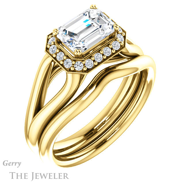 Emerald Cut Forever One Moissanite Engagement Ring #GTJ1108-emerald-fb-y | Gerry The Jeweler Emerald Cut Forever Brilliant Moissanite Engagement Ring #GTJ1108-emerald-fb-y