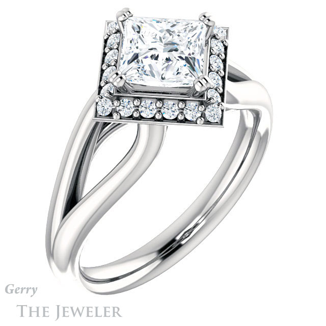 Princess Cut Forever One Moissanite Engagement Ring #GTJ1108-square-fo-w | Gerry The Jeweler Princess Cut Forever One Moissanite Engagement Ring #GTJ1108-square-fo-w