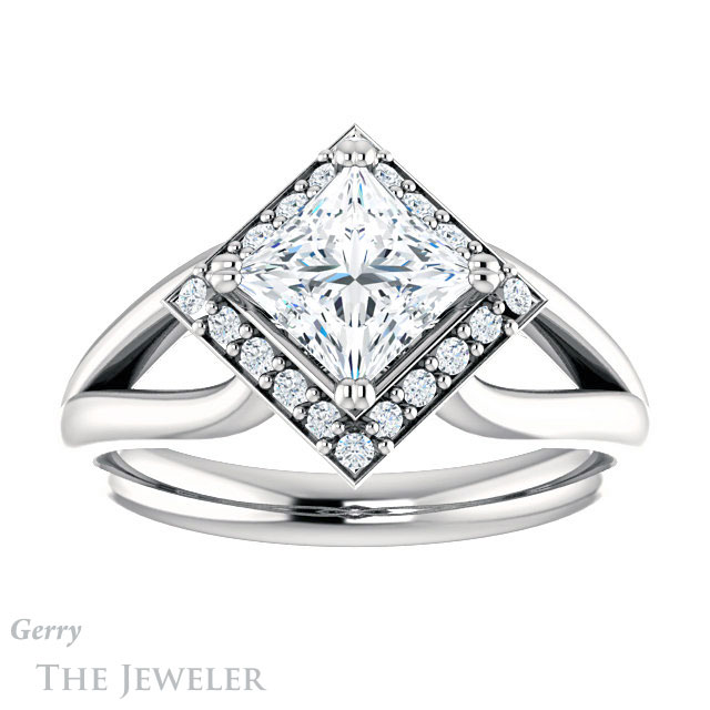 Princess Cut Forever One Moissanite Engagement Ring #GTJ1108-square-fo-w | Gerry The Jeweler Princess Cut Forever One Moissanite Engagement Ring #GTJ1108-square-fo-w