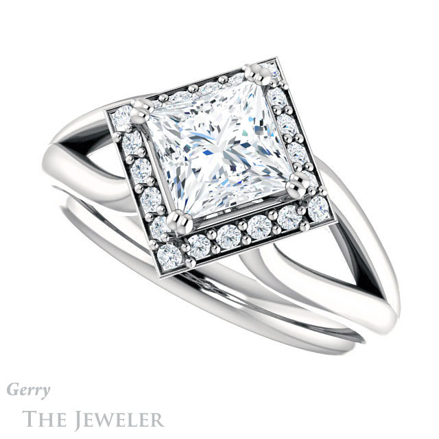 Princess Cut Forever One Moissanite Engagement Ring #GTJ1108-square-fo-w | Gerry The Jeweler Princess Cut Forever One Moissanite Engagement Ring #GTJ1108-square-fo-w