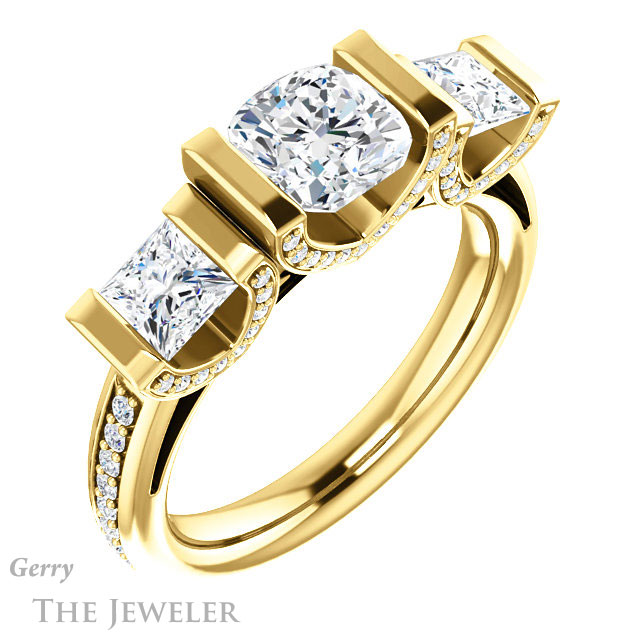 Cushion Cut Forever One Moissanite Engagement Ring #GTJ1109-cushion-fo-y | Gerry The Jeweler Cushion Cut Forever One Moissanite Engagement Ring #GTJ1109-cushion-fo-y