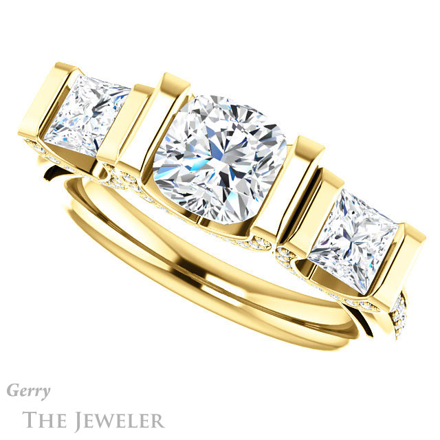 Cushion Cut Forever One Moissanite Engagement Ring #GTJ1109-cushion-fo-y | Gerry The Jeweler Cushion Cut Forever One Moissanite Engagement Ring #GTJ1109-cushion-fo-y