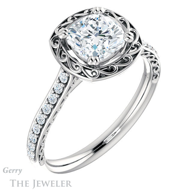 Cushion Cut Forever One Moissanite Engagement Ring #GTJ1111-cushion-fo-w