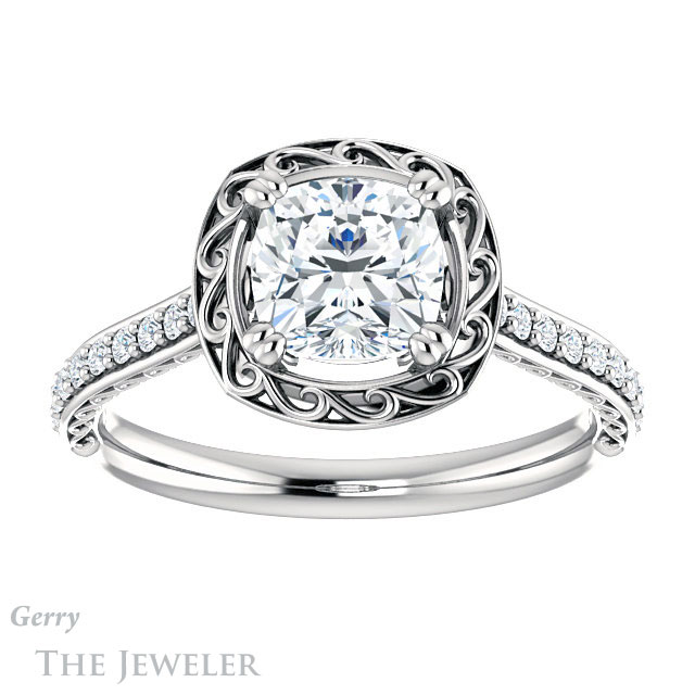 Cushion Cut Forever One Moissanite Engagement Ring #GTJ1111-cushion-fo-w
