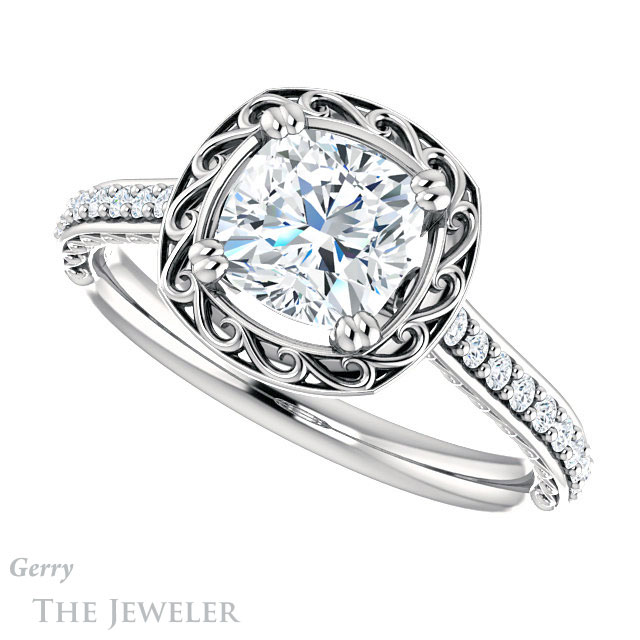Cushion Cut Forever One Moissanite Engagement Ring #GTJ1111-cushion-fo-w