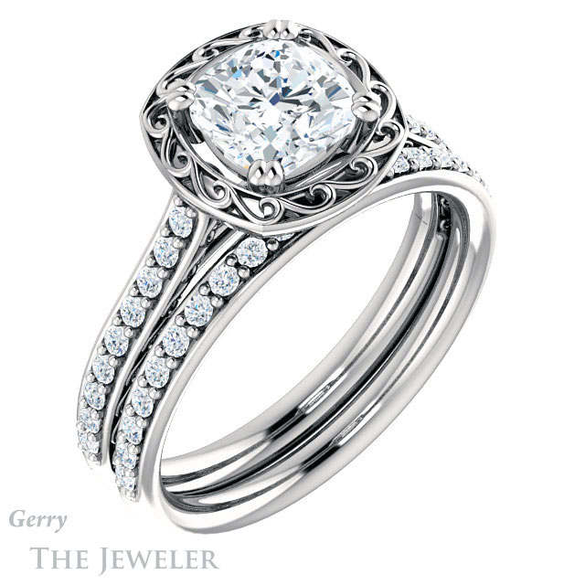 Cushion Cut Forever One Moissanite Engagement Ring #GTJ1111-cushion-fo-w