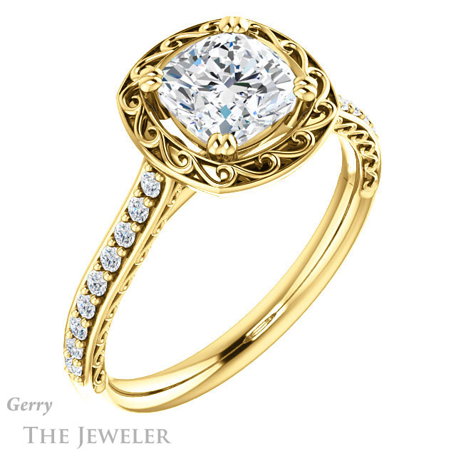 Cushion Cut Forever One Moissanite Engagement Ring #GTJ1111-cushion-fo-y