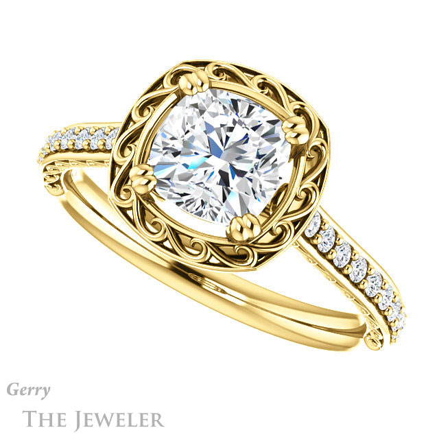 Cushion Cut Forever One Moissanite Engagement Ring #GTJ1111-cushion-fo-y