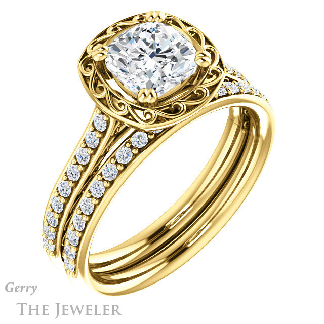 Cushion Cut Forever One Moissanite Engagement Ring #GTJ1111-cushion-fo-y