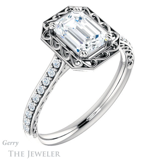 Emerald Cut Forever Brilliant Moissanite Engagement Ring #GTJ1111-emerald-fb-w