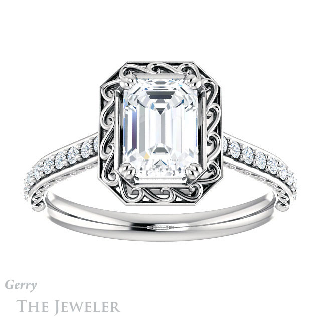 Emerald Cut Forever Brilliant Moissanite Engagement Ring #GTJ1111-emerald-fb-w