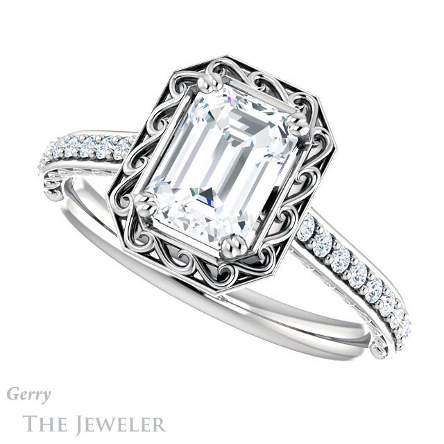 Emerald Cut Forever Brilliant Moissanite Engagement Ring #GTJ1111-emerald-fb-w