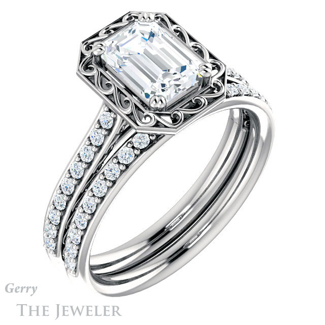 Emerald Cut Forever Brilliant Moissanite Engagement Ring #GTJ1111-emerald-fb-w