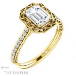 Emerald Cut Forever One Moissanite Engagement Ring #GTJ1111-emerald-fb-y 4 Emerald Cut Forever Brilliant Moissanite Engagement Ring #GTJ1111-emerald-fb-y