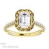 Emerald Cut Forever One Moissanite Engagement Ring #GTJ1111-emerald-fb-y 1 Emerald Cut Forever Brilliant Moissanite Engagement Ring #GTJ1111-emerald-fb-y