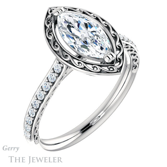Marquise Cut Forever One Moissanite Engagement Ring #GTJ1111-marquise-fb-w 4 Marquise Cut Forever Brilliant Moissanite Engagement Ring #GTJ1111-marquise-fb-w