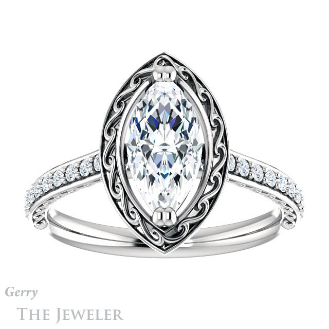 Marquise Cut Forever One Moissanite Engagement Ring #GTJ1111-marquise-fb-w 1 Marquise Cut Forever Brilliant Moissanite Engagement Ring #GTJ1111-marquise-fb-w